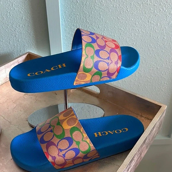 Coach Multicolor Signature Slide Sandals - Blue Footbed New Coach Men main image 3